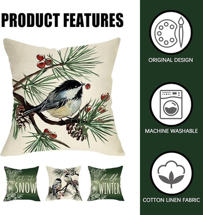 Fahrendom Hello Winter Green Decorative Throw Pillow Covers 20 x 20 Set of 4 - Image 4