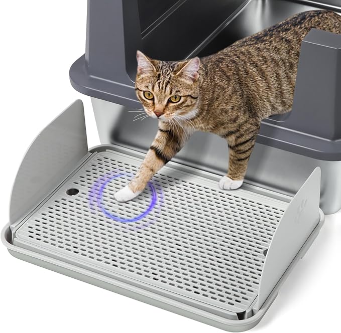 Cat Litter Box Step with Removable Splash-Proof Baffles, Large Pet Ramp by Bartuke