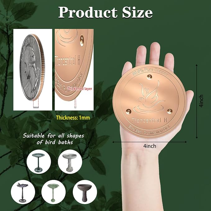 TIANCENTRAL H Bird Bath Copper Disk 2PCS-99.99% Pure Copper Cleaning Disk - Image 2
