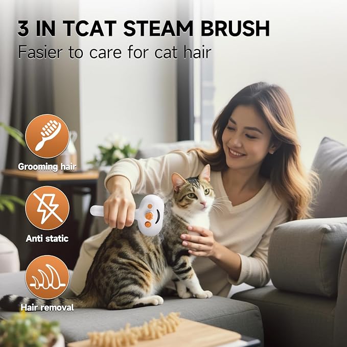 Pet Steam Brush for Dog & Cat – shower bath brush – Steam for Shedding & - Image 2
