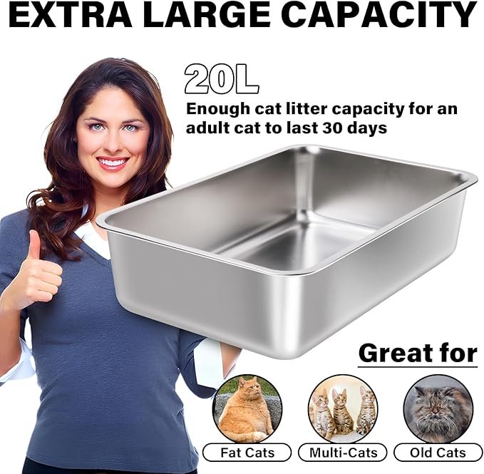 Stainless Steel Litter Box 2 Pack, 23.6“x15.7"x6" Deep Stainless Steel Cat - Image 5