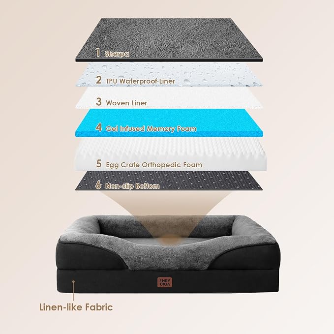 EHEYCIGA Orthopedic Dog Bed for Medium Dog, Waterproof Liner & Washable - Image 2