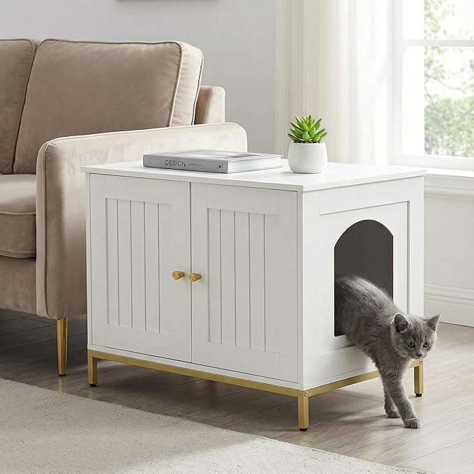 Homhedy Cat Litter Box Enclosure, Cat Washroom Furniture - Image 5