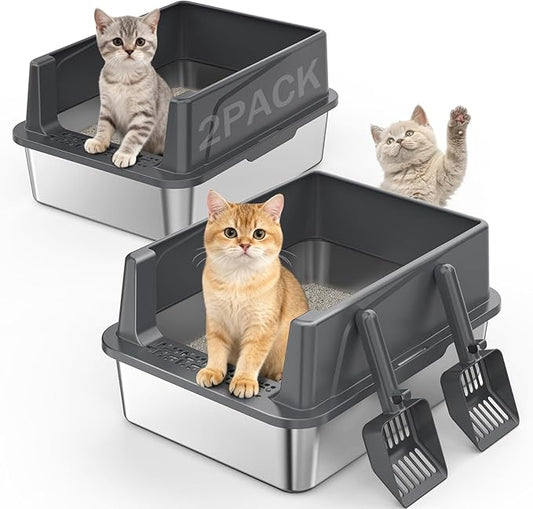 2PACK Stainless Steel Cat Litter Box by MIXJOY
