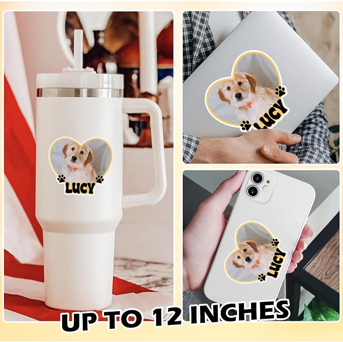 Custom Pet Photo Heart Sticker Personalized Pet Name Decal Cute Pawprint Design - Image 3
