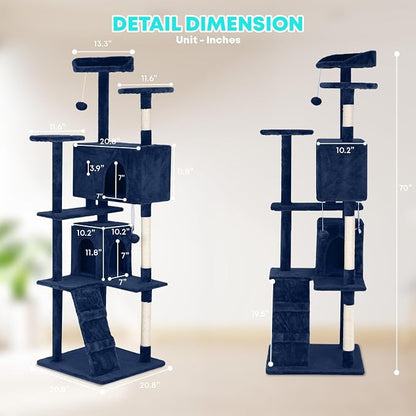 FDW | 70" Cat Tree Tower | Navy Blue | Multi-Level Indoor Activity Center - Image 7