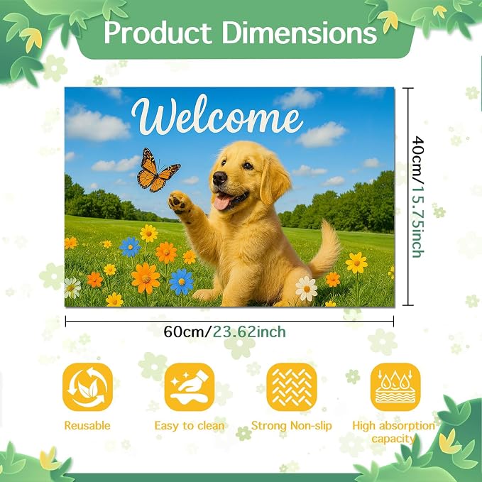 Welcome Spring Pet Feeding Mat 24" x 16" Non Slip Dog and Cat Food Mat Easy - Image 5