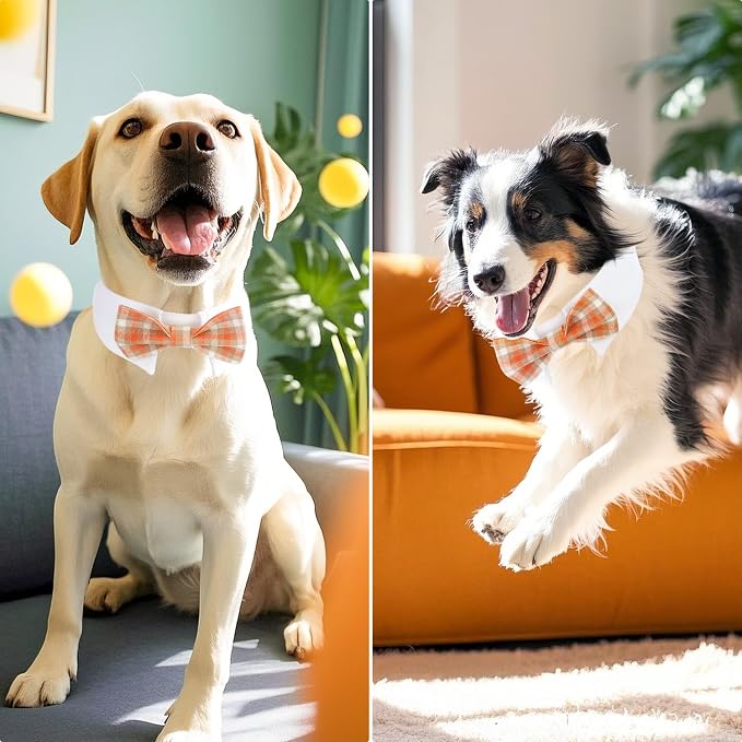 Segarty Dog Bow Tie, Adjustable Orange Plaid Bowtie Collar - Image 5