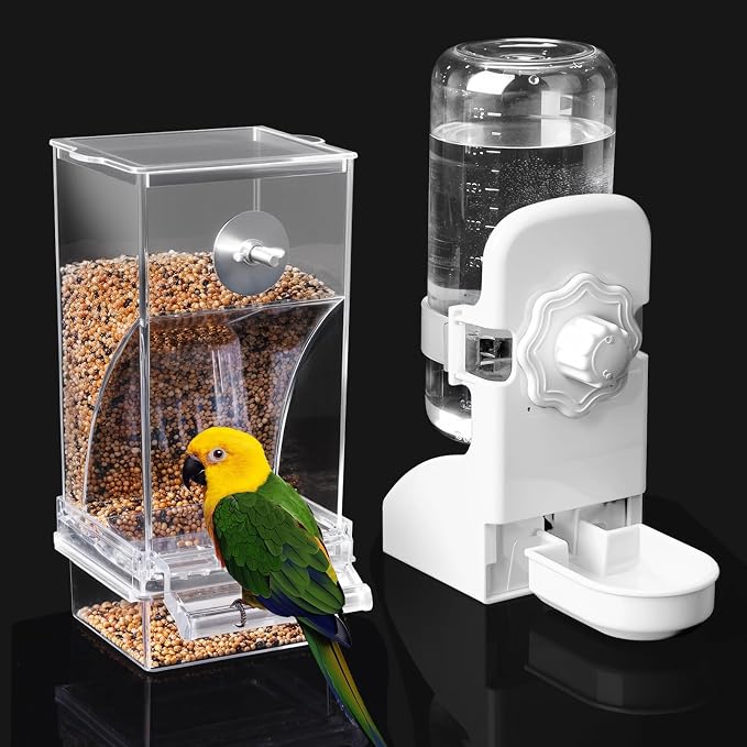 No Mess Bird Feeder Water Dispenser Set, Parakeet Cage Accessories, Bird Feeder by lemtrflo