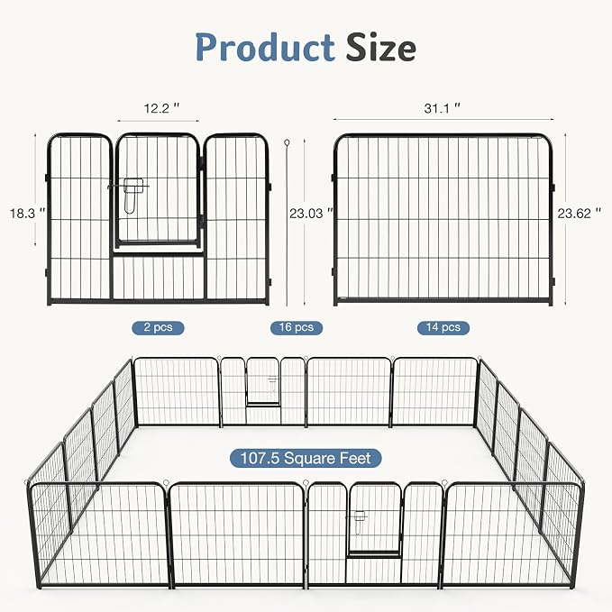 DUMOS Dog Playpen Indoor, Metal 24 Inch 16 Panels Foldable Pet Fence - Image 5