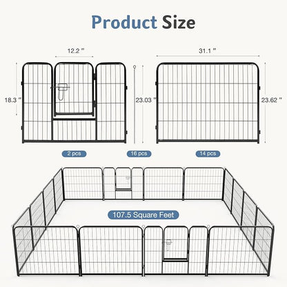 DUMOS Dog Playpen Indoor, Metal 24 Inch 16 Panels Foldable Pet Fence - Image 5