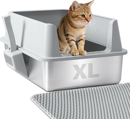Stainless Steel Litter Box, XL Metal Litter Box by Futam