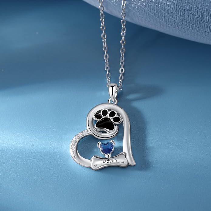 Personalized Cute Dog Cat Paw Name Necklace Forever Love Custom Heart Pendant - Image 4
