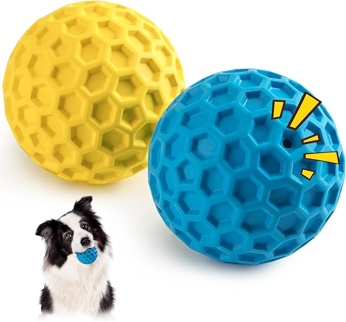HIPPIH Indestructible Squeaky Dog Toys, Interactive Dog Balls 2 Pack, Dog Chew by HIPPIH