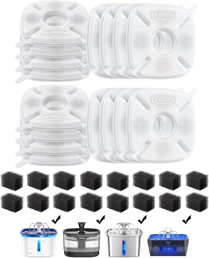 Veken Cat Water Fountain Filter, Classic 16 Pack Replacement Filters & 16 Pack by Veken