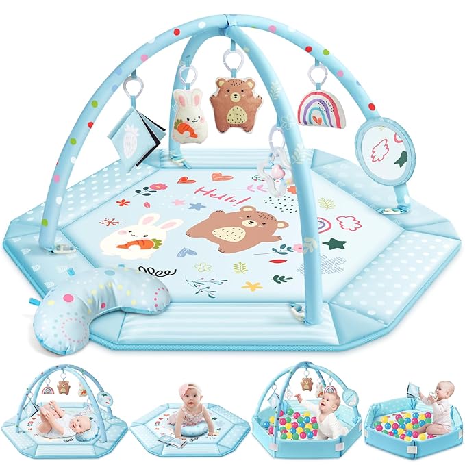 Baby Gym Play Mat, 8-in-1 Tummy Time Mat & Ball Pit by Jyusmile