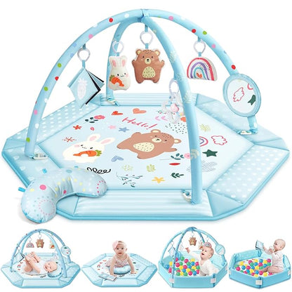 Baby Gym Play Mat, 8-in-1 Tummy Time Mat & Ball Pit by Jyusmile