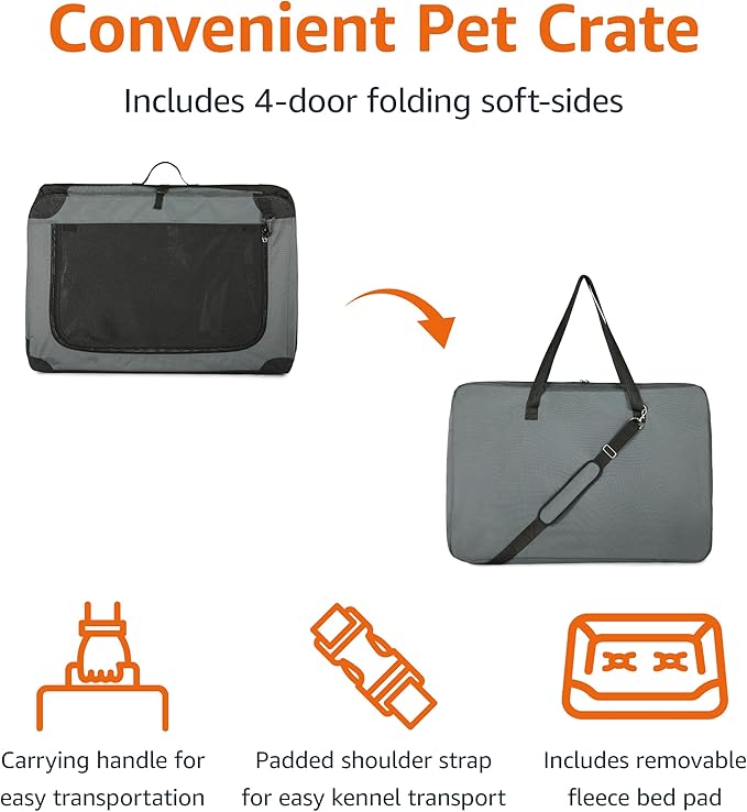 Amazon Basics 4-Door Portable Folding Soft Dog Crate, Collapsible Travel Kennel - Image 3