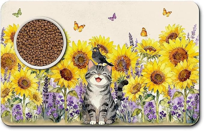 Dog Food Mat for Pet Cat Food Mat, Sunflower Absorbent Quick Dry Dog Bowl Mats - Image 8