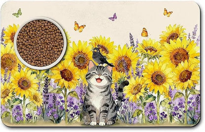 Dog Food Mat for Pet Cat Food Mat, Sunflower Absorbent Quick Dry Dog Bowl Mats - Image 8