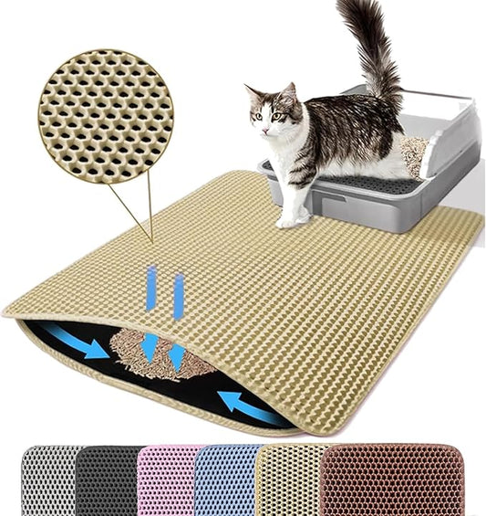 Jumbo Cat Litter Mat, 46x26 Inches Double Layer Honeycomb Litter Trapping Mat by Petinstinct