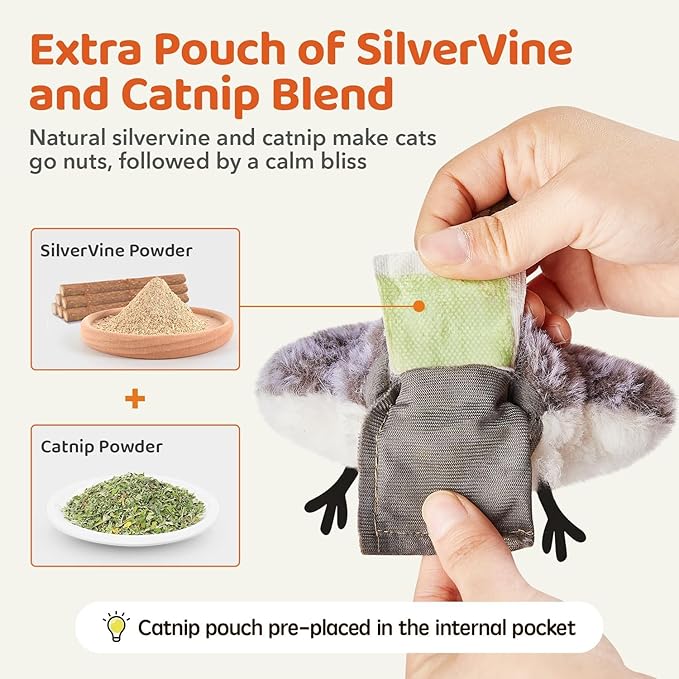 Potaroma Cat Toys Flapping Bird, Lifelike Sandpiper Chirp Tweet, Rechargeable - Image 7