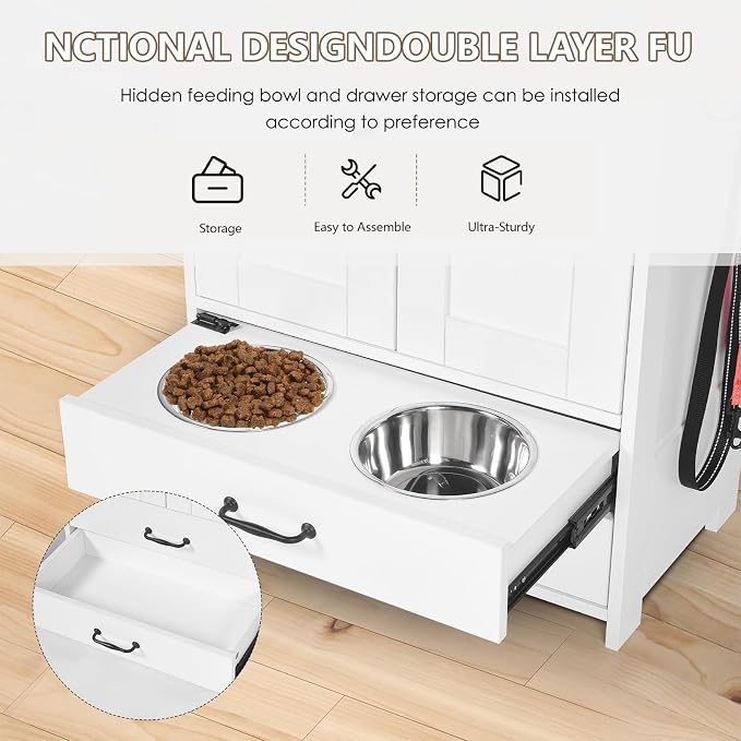 Dog Feeding Station with Storage Cabinet, 2 Adjustable Elevated Dog Bowls - Image 4