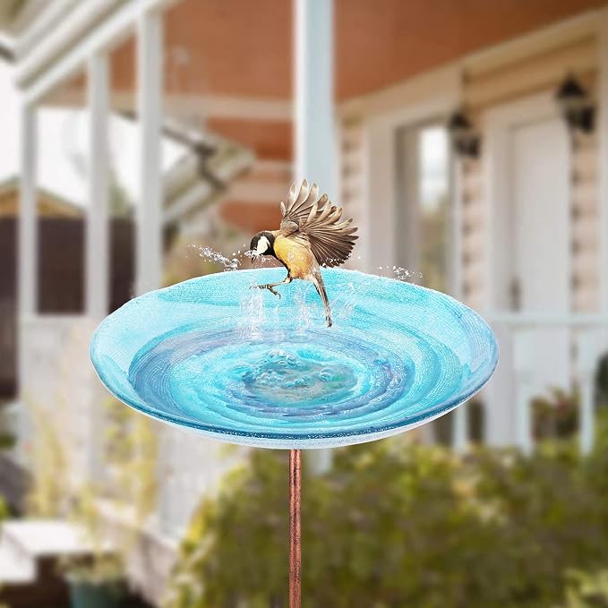 VCUTEKA Outdoor BirdBath Glass Bird Bath Garden Bird Feeder - Image 7