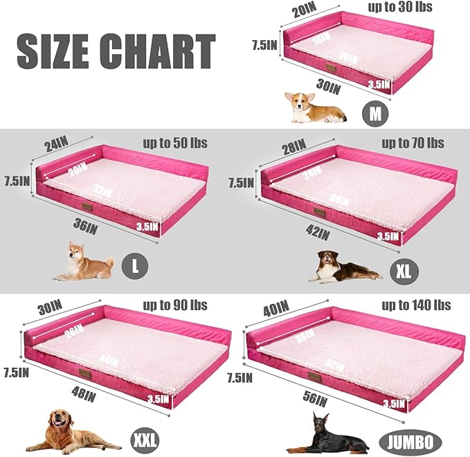 Patas Lague Orthopedic Dog Bed Large Sized Dog 36''X24'', Waterproof L Bolster - Image 5