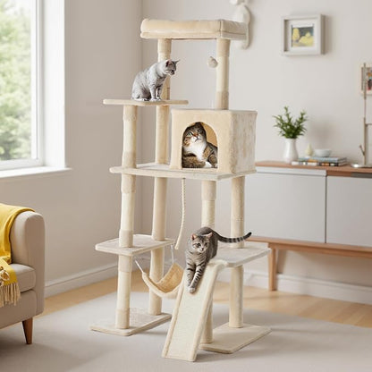 DUMOS Large 63in Cat Tree Tower, Natural Sisal Scratching Posts, Extended - Image 7
