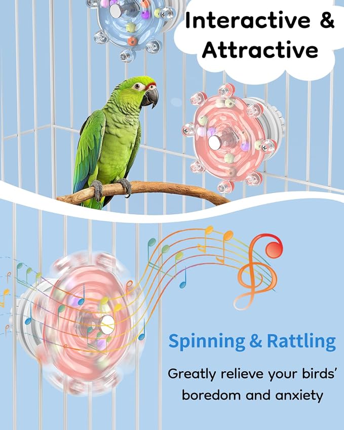 Pawfly 2 Pcs Bird Toys for Parakeets, Spinning Wheel Chew Toys, Interactive - Image 4