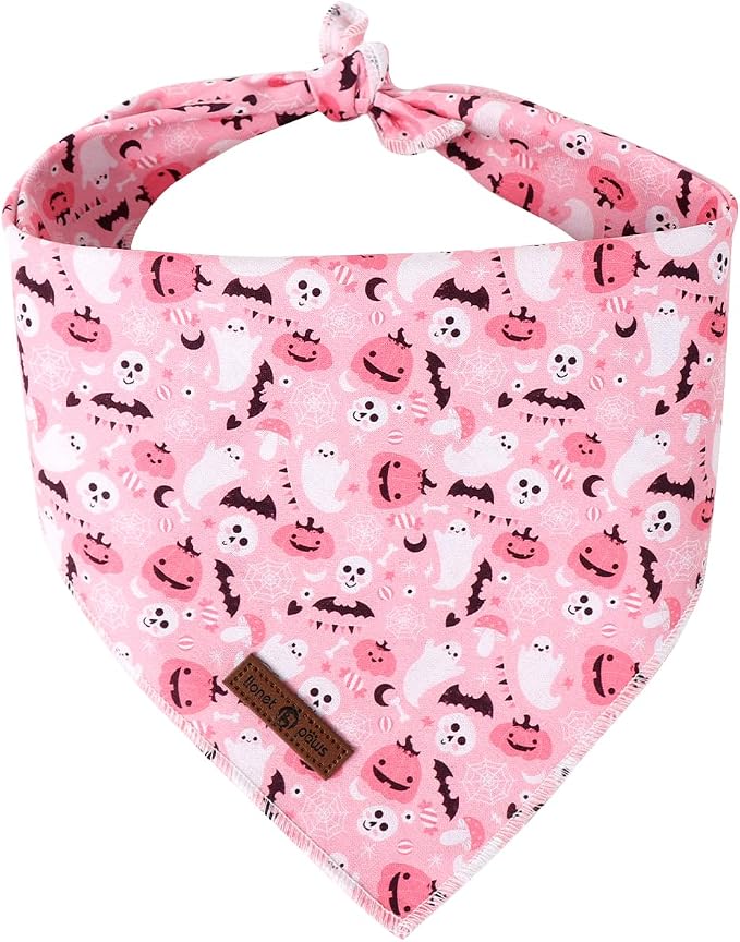 Lionet Paws Cotton Halloween Dog Bandanas Pink, Pumpkin Comfortable Dog Bandana by lionetpaws