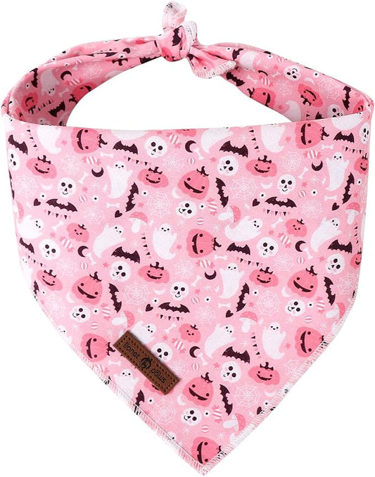 Lionet Paws Cotton Halloween Dog Bandanas Pink, Pumpkin Comfortable Dog Bandana by lionetpaws