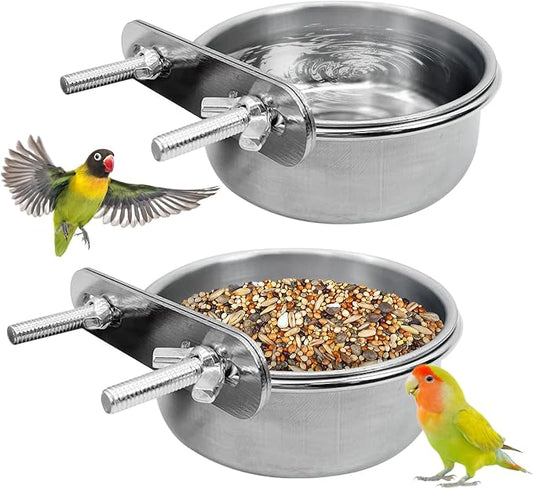 PINVNBY Stainless Steel Bird Bowl Parrot Food Water Bowls by PINVNBY