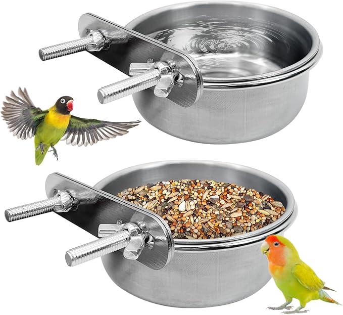 PINVNBY Stainless Steel Bird Bowl Parrot Food Water Bowls by PINVNBY