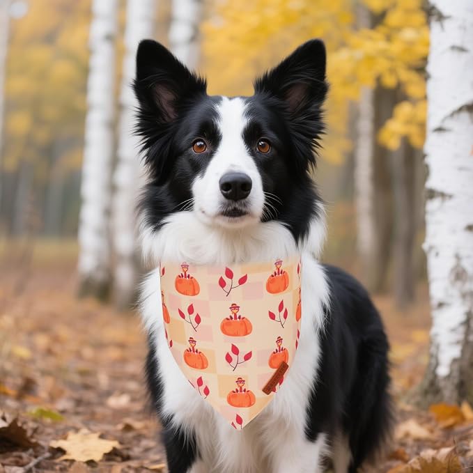 ADOGGYGO Thanksgiving Dog Bandanas 2 Pack, Reversible Turkey Pumpkin Pet Scarf - Image 2