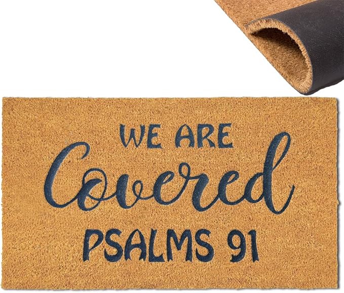 Assaoy We are Covered Psalm 91 Funny Door Mats Outside Coir Doormat by Assaoy