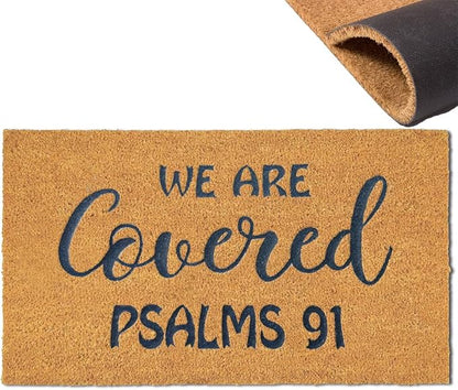 Assaoy We are Covered Psalm 91 Funny Door Mats Outside Coir Doormat by Assaoy
