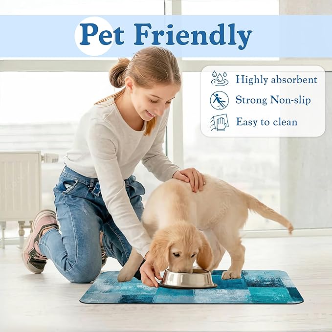 Blue Teal Dog Cat Food Mat–Christmas Stocking Absorbent Waterproof Placemat - Image 6