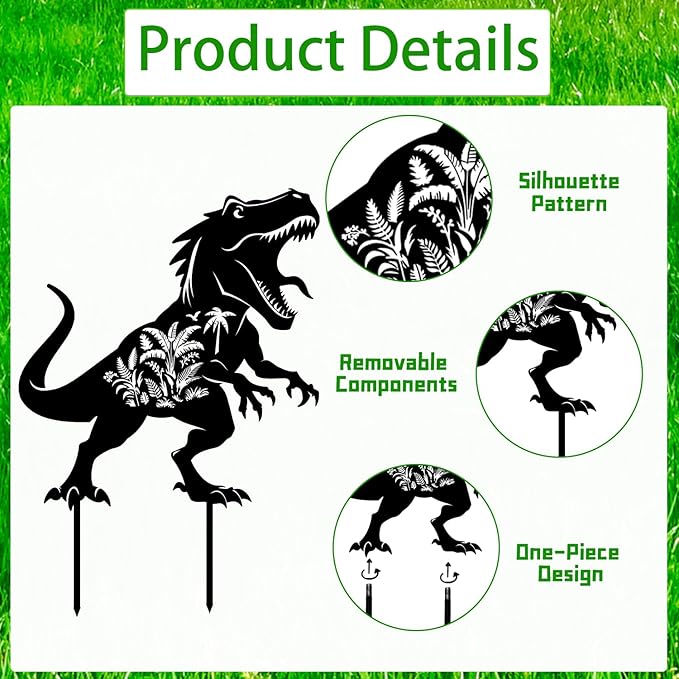 Dinosaur Metal Garden Stakes Yard Decor, Lawn Ornaments - Image 3
