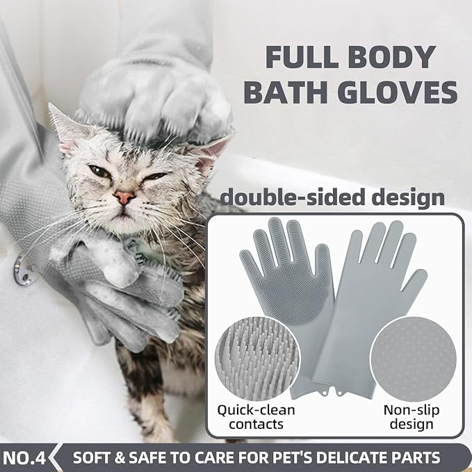 6-in-1 Grey Pet Grooming Kit: Hair Brush, Washing Gloves, Slicker Brush - Image 5