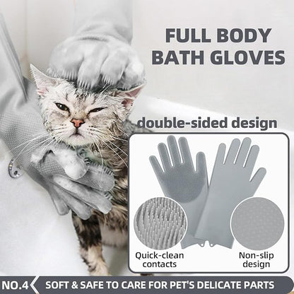 6-in-1 Grey Pet Grooming Kit: Hair Brush, Washing Gloves, Slicker Brush - Image 5