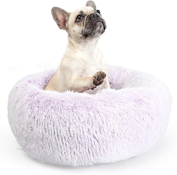 Calming Donut Dogs Beds for Small Dogs Washable, 23inch Plush Round Pet Bed for by nononfish