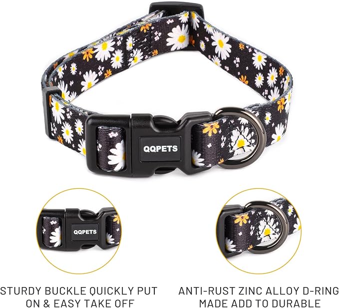 QQPETS Adjustable Soft Dog Collar: Print Flower Pink Multicolor Cute Patterns - Image 8