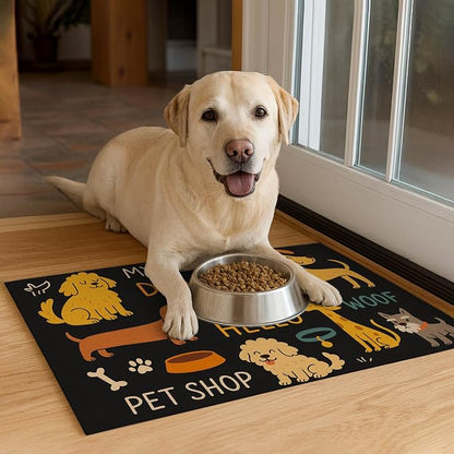 Cute Happy Dog Pattern Design Pet Food Mat 20" x 12" Fun Easy Clean Pet Feeding - Image 4