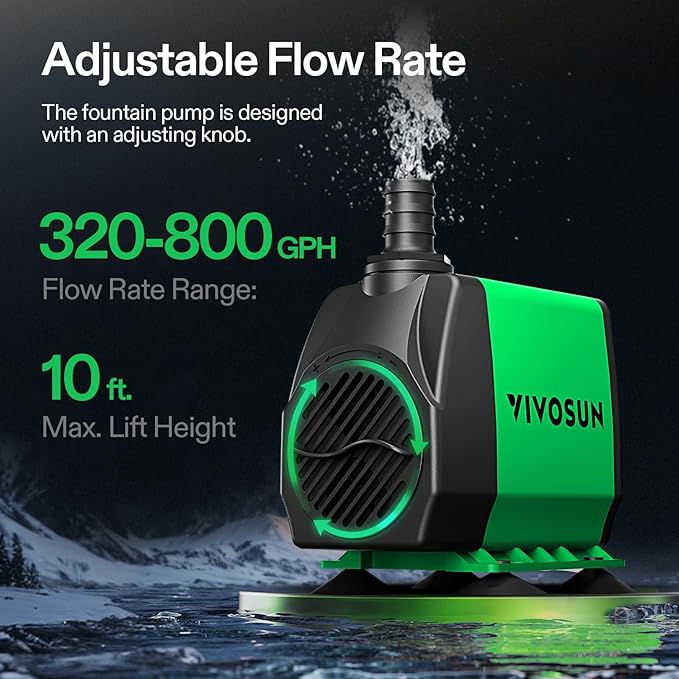 VIVOSUN 800GPH Submersible Pump, Ultra Quiet Water Fountain Pump - Image 2