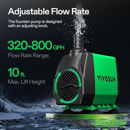 VIVOSUN 800GPH Submersible Pump, Ultra Quiet Water Fountain Pump - Image 2