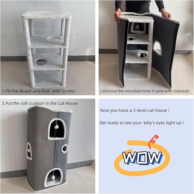 4-Level Cat House for Indoor Cats, Covered Cat Beds and Furniture - Image 4