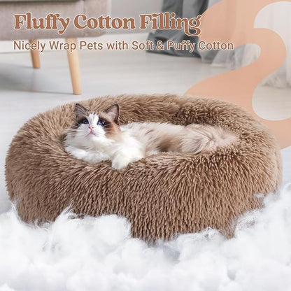 rabbitgoo Cat Beds for Indoor, 20 inches Machine Washable, Fluffy Round Pet Bed - Image 3