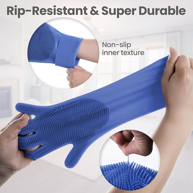 DELOMO Dog Washing Gloves Large Size: 1 Pair Soft and Gentle Silicone Pet - Image 3